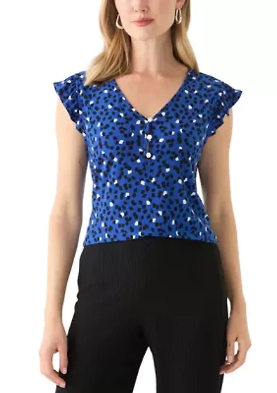 Petite Short Sleeve Button Front Blouse