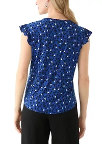 Petite Short Sleeve Button Front Blouse