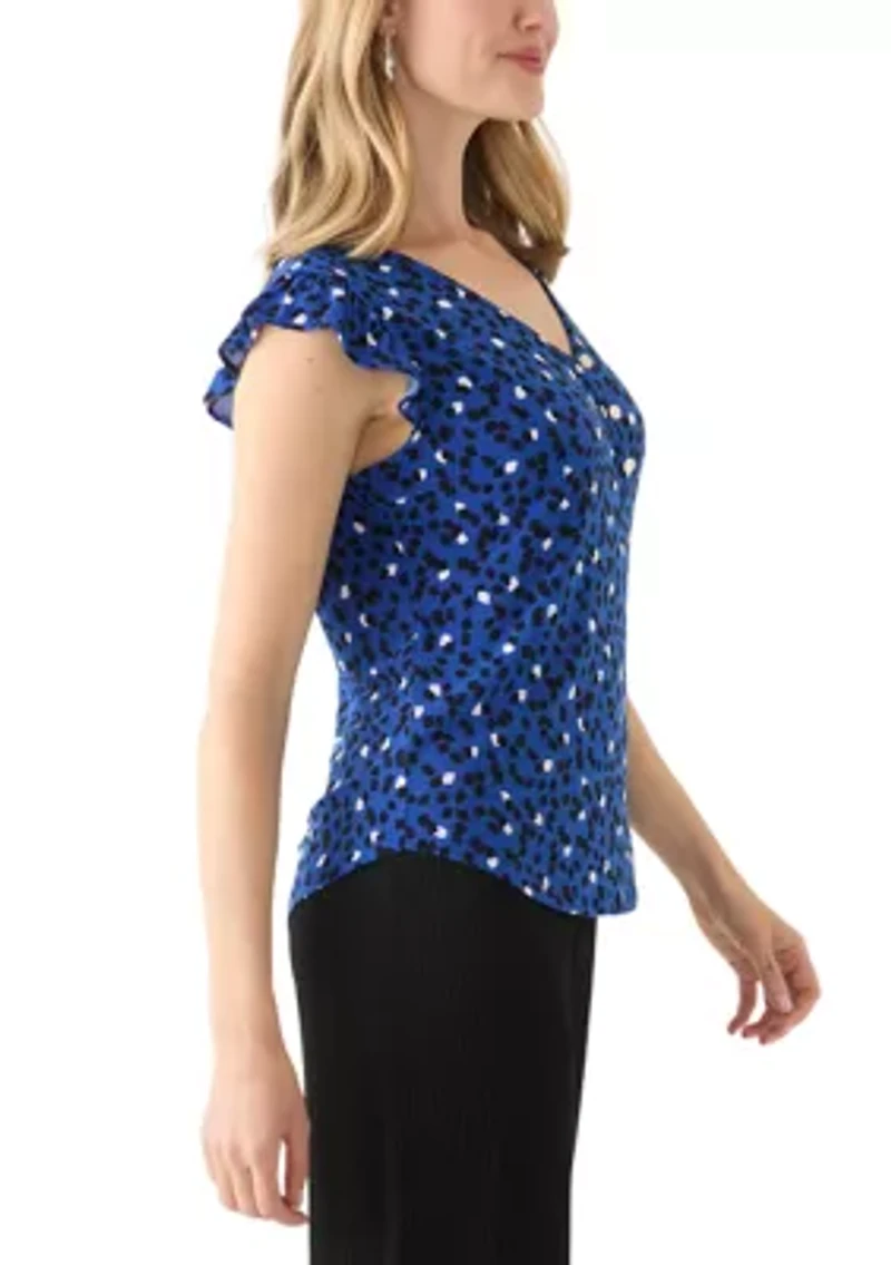 Petite Short Sleeve Button Front Blouse