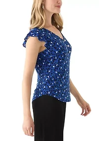 Petite Short Sleeve Button Front Blouse