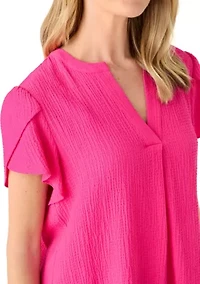 Petite Crepe Knit Bubble Top