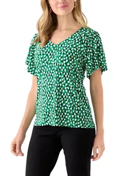 Petite Pleated Printed Top