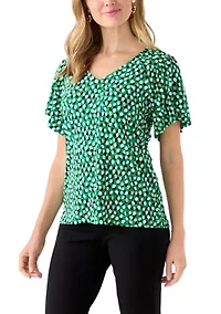 Petite Pleated Printed Top