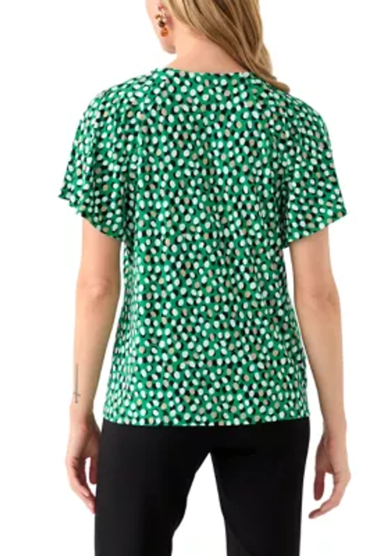 Petite Pleated Printed Top