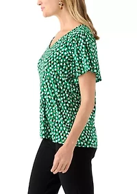 Petite Pleated Printed Top