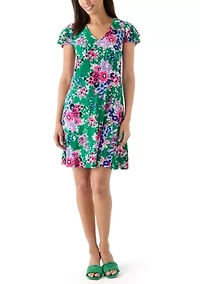 Women's Double Flutter Sleeve Printed Swing Dress