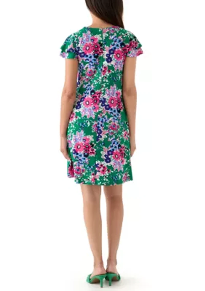 Women's Double Flutter Sleeve Printed Swing Dress