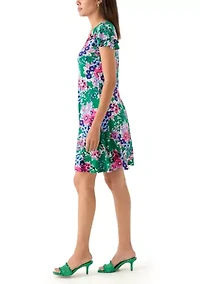 Women's Double Flutter Sleeve Printed Swing Dress