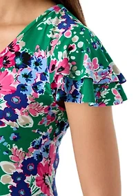 Women's Double Flutter Sleeve Printed Swing Dress