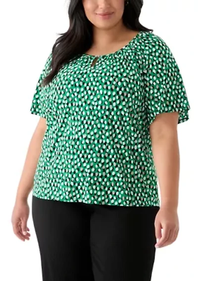 Plus Elbow Sleeve Keyhole Peasant Top
