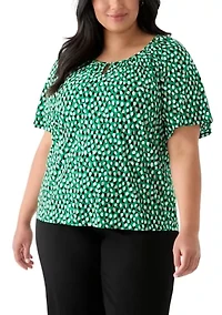 Plus Elbow Sleeve Keyhole Peasant Top