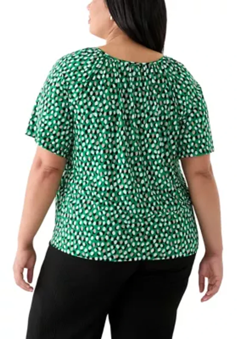 Plus Elbow Sleeve Keyhole Peasant Top