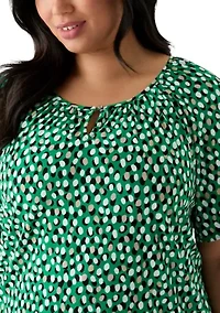 Plus Elbow Sleeve Keyhole Peasant Top