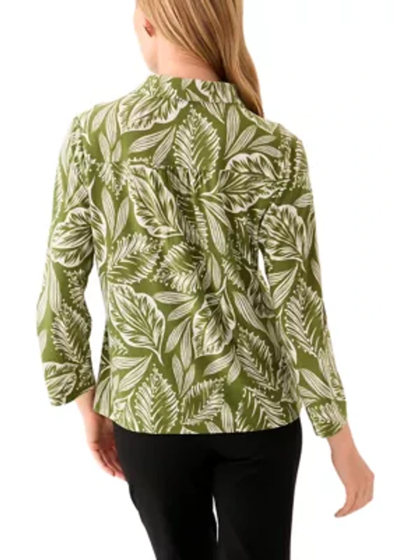 Petite 3/4 Roll Sleeve Printed Blouse