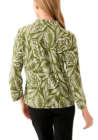 Petite 3/4 Roll Sleeve Printed Blouse