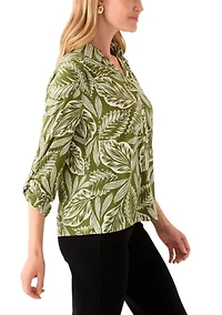 Petite 3/4 Roll Sleeve Printed Blouse