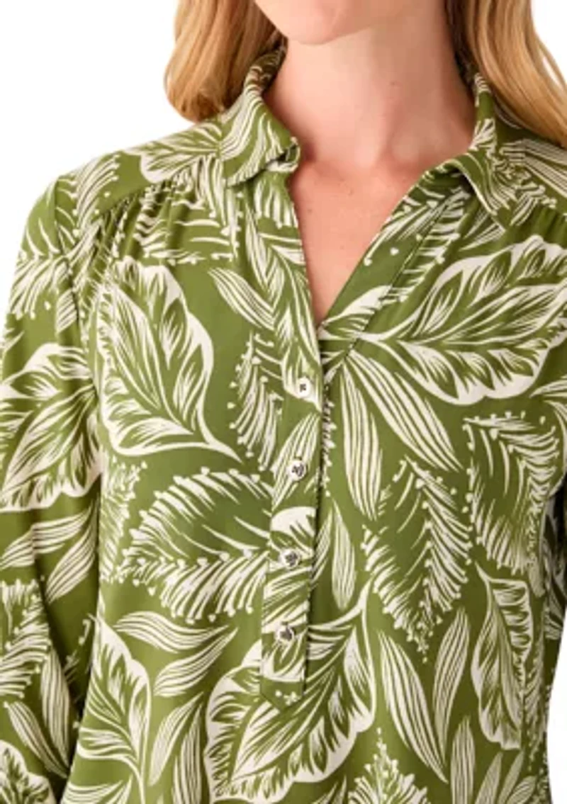 Petite 3/4 Roll Sleeve Printed Blouse