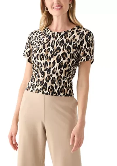 Petite Gathered Tulip Sleeve Printed Top