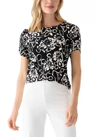 Petite Tulip Sleeve Printed Top
