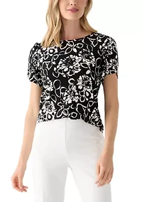 Petite Tulip Sleeve Printed Top