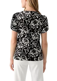 Petite Tulip Sleeve Printed Top