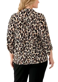 Plus 3/4 Sleeve Button Down Blouse