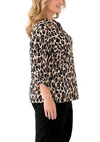 Plus 3/4 Sleeve Button Down Blouse