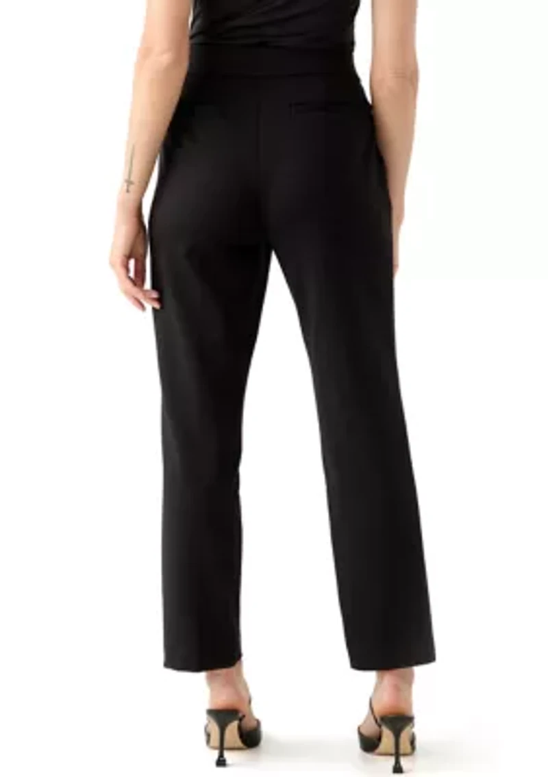 Petite Faux Fly Straight Leg Pants