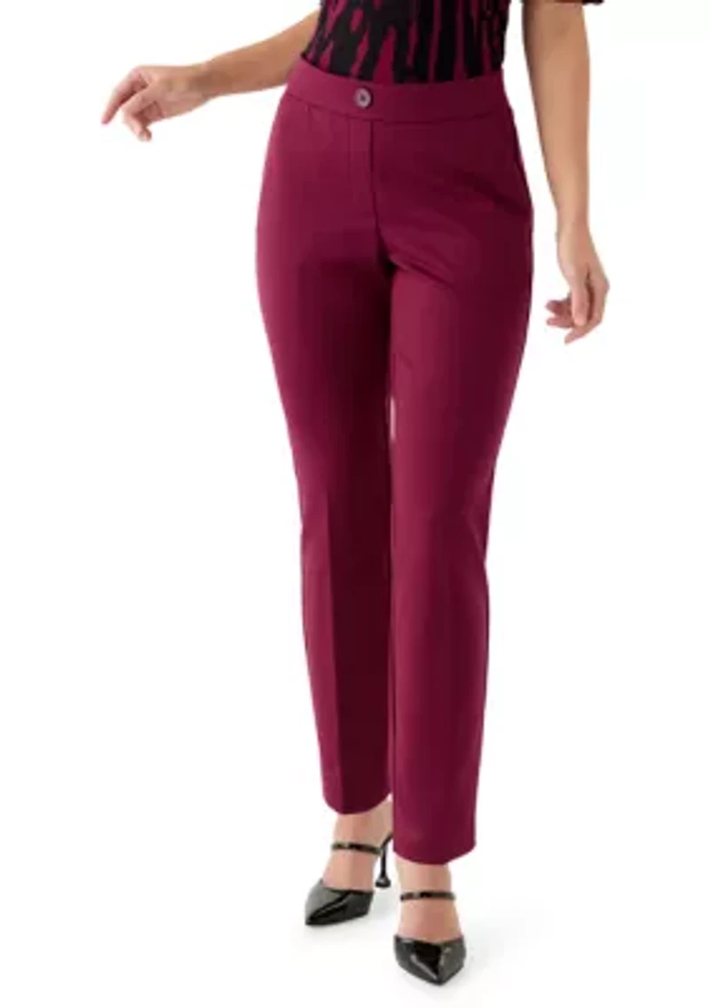 Petite Faux Fly Straight Leg Pants