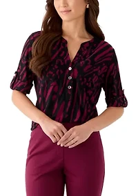 Petite Printed Button-Front Shirt with Roll-Tab Sleeves