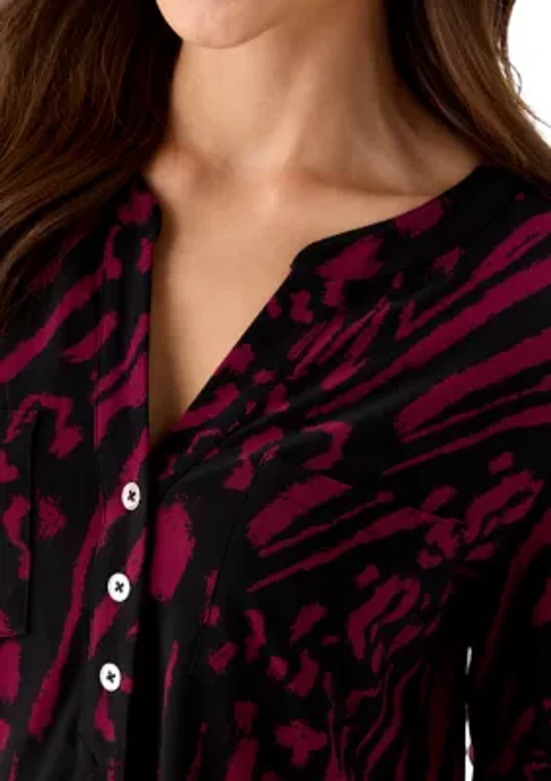 Petite Printed Button-Front Shirt with Roll-Tab Sleeves