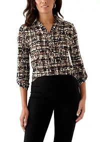 Women's 3/4 Roll-Tab Sleeve Printed Button Down Shirt