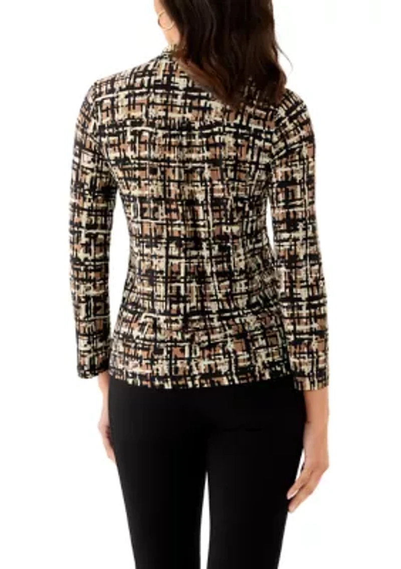 Women's 3/4 Roll-Tab Sleeve Printed Button Down Shirt