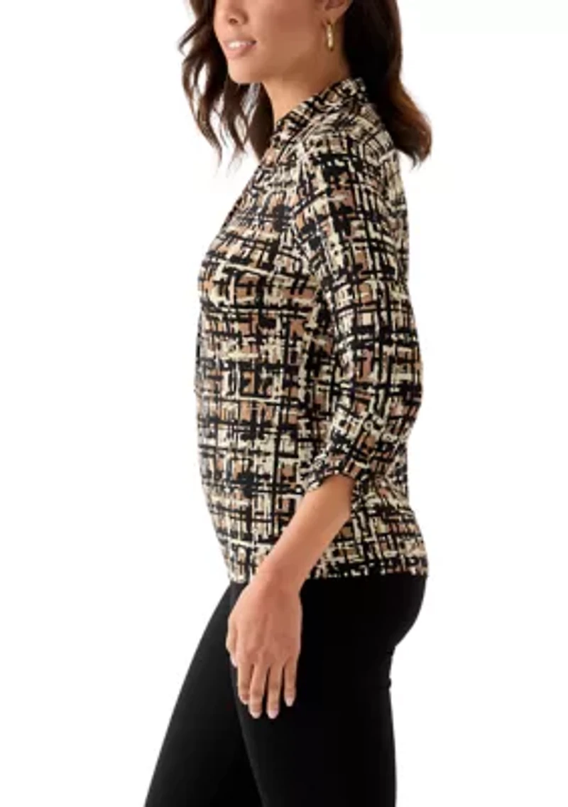 Women's 3/4 Roll-Tab Sleeve Printed Button Down Shirt