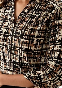 Women's 3/4 Roll-Tab Sleeve Printed Button Down Shirt
