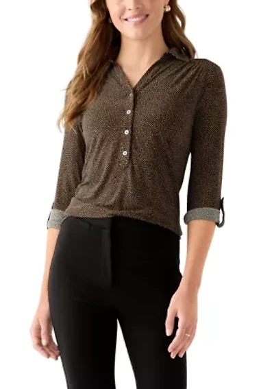 Women's 3/4 Roll Tab Printed Button Down Shirt