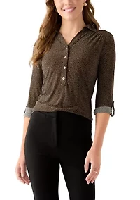 Women's 3/4 Roll Tab Printed Button Down Shirt