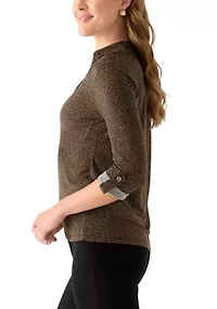 Women's 3/4 Roll Tab Printed Button Down Shirt