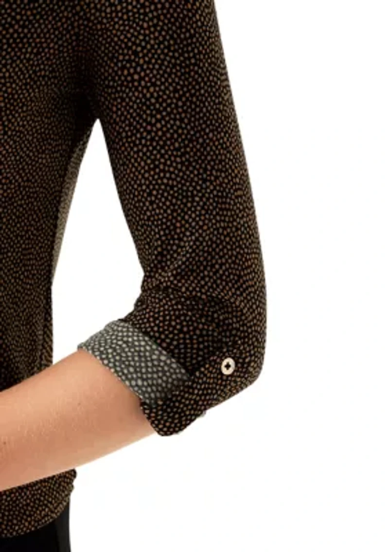 Women's 3/4 Roll Tab Printed Button Down Shirt