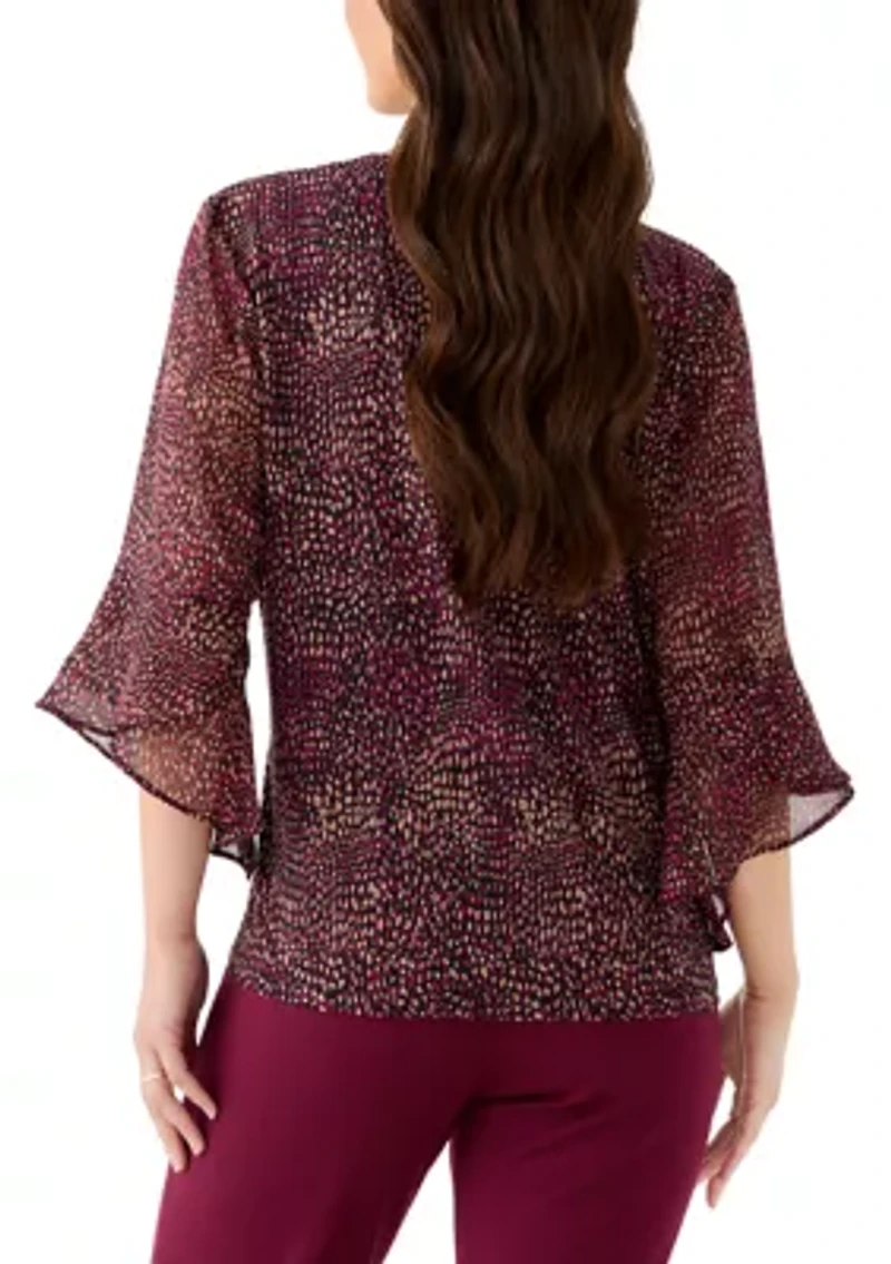 Petite Split Neck Shirt with Bell Sleeves