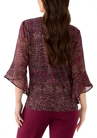 Petite Split Neck Shirt with Bell Sleeves