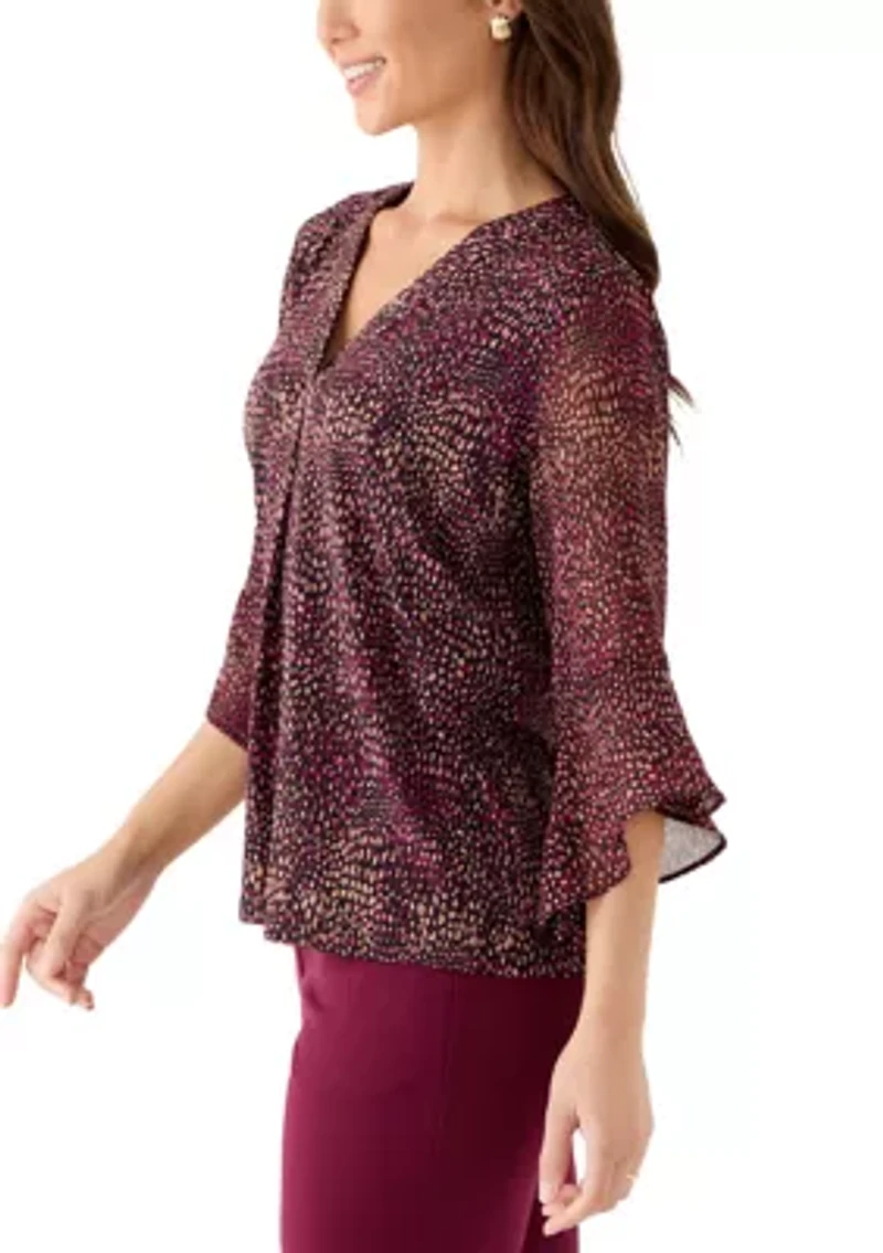 Petite Split Neck Shirt with Bell Sleeves