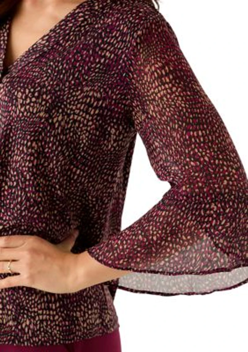 Petite Split Neck Shirt with Bell Sleeves