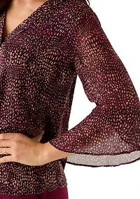 Petite Split Neck Shirt with Bell Sleeves