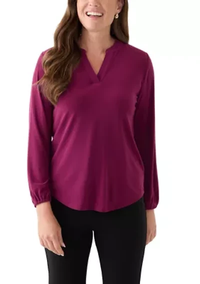 Petite Chianti Long Sleeve Split Neck Blouse