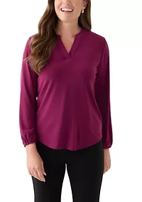 Petite Chianti Long Sleeve Split Neck Blouse