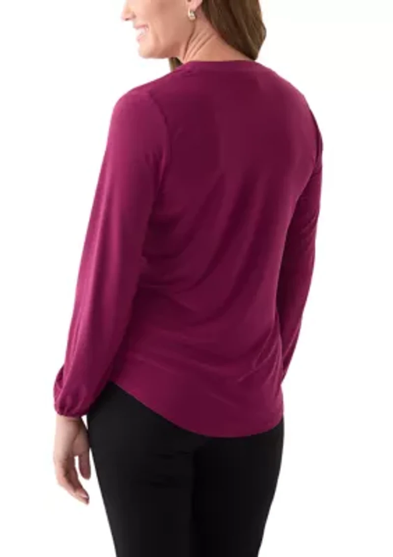 Petite Chianti Long Sleeve Split Neck Blouse
