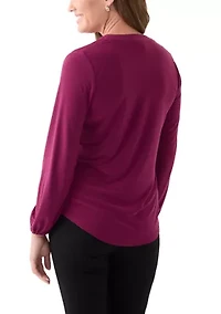 Petite Chianti Long Sleeve Split Neck Blouse