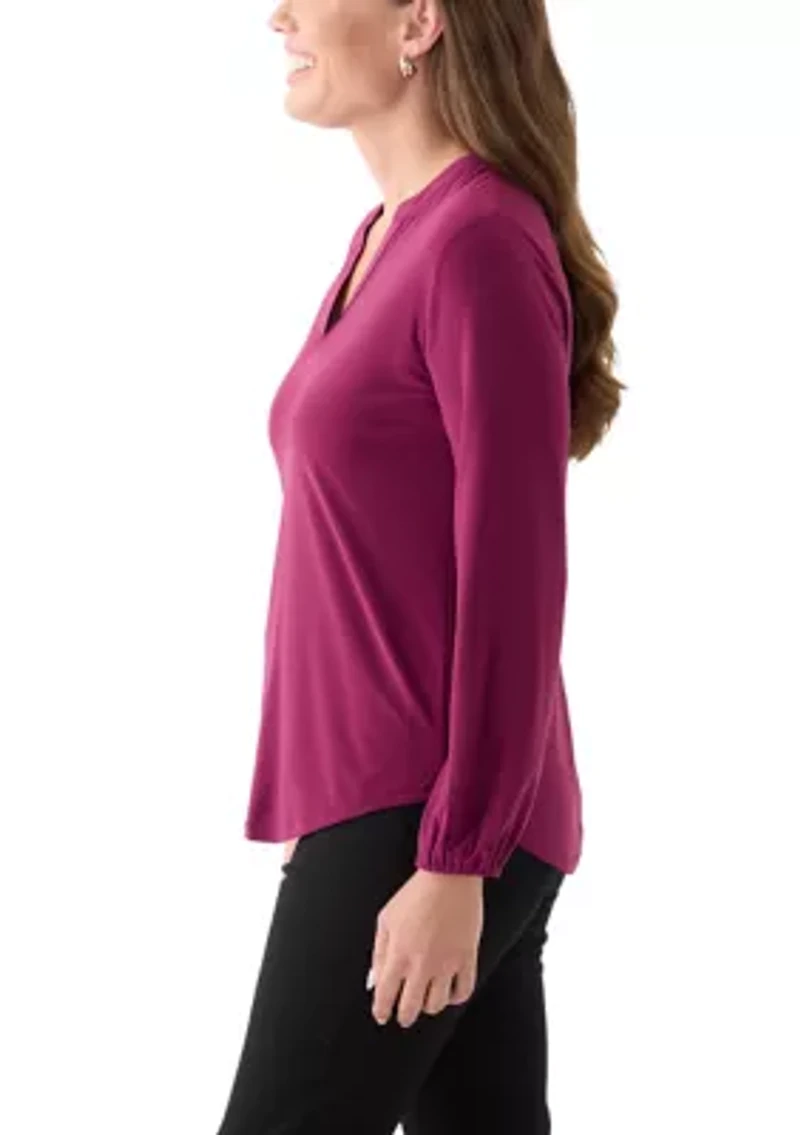 Petite Chianti Long Sleeve Split Neck Blouse