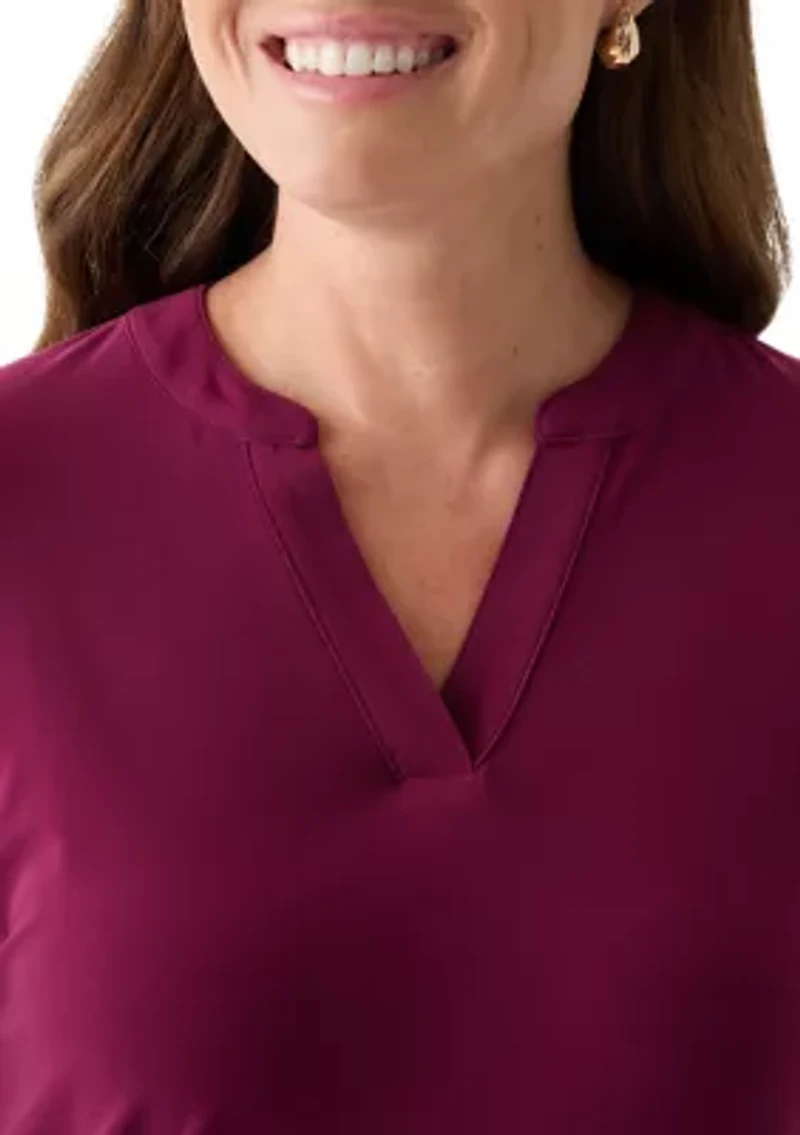 Petite Chianti Long Sleeve Split Neck Blouse